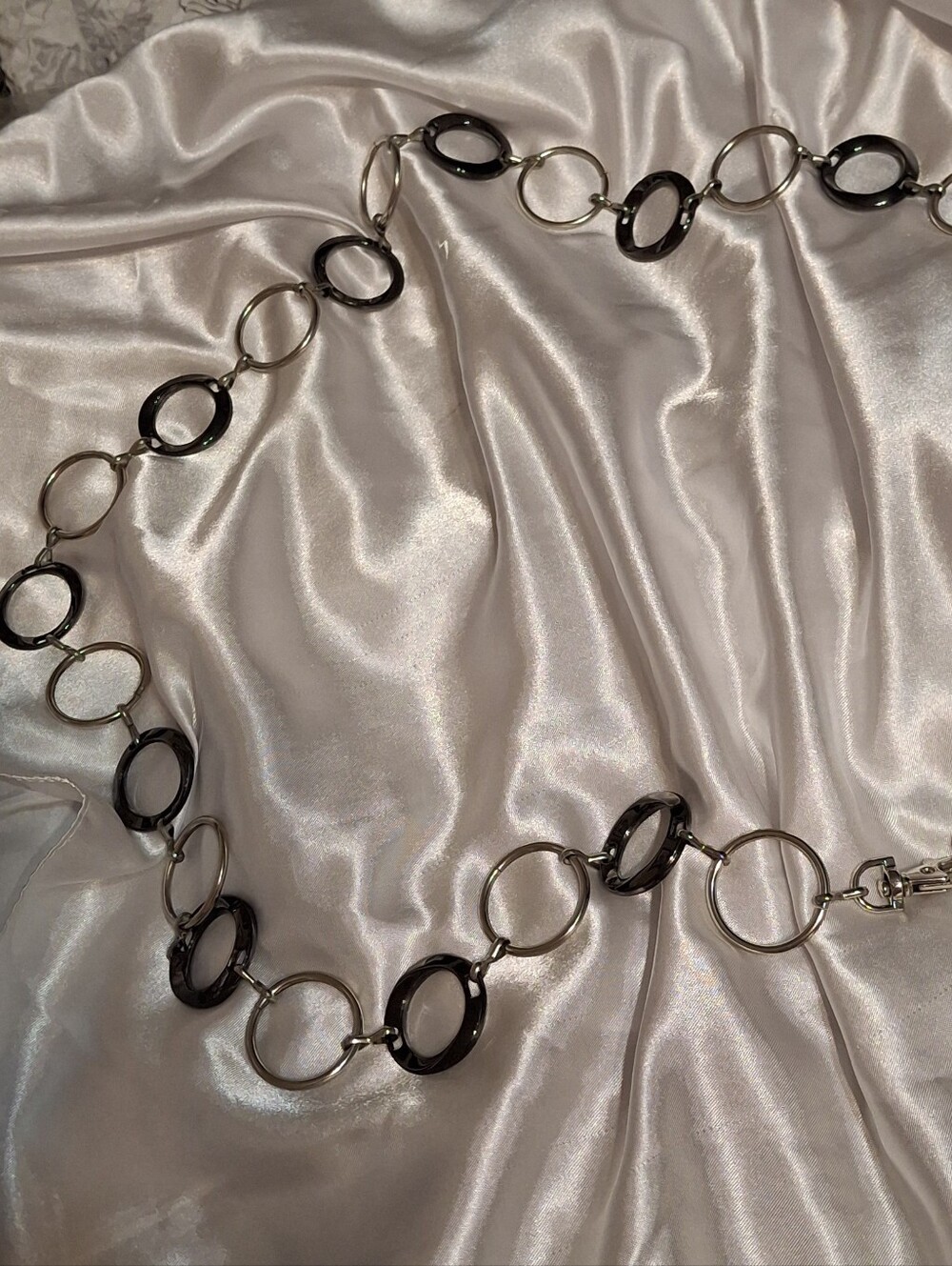 Silver and Black Link Chain Belt - Stylish Women’s Sz 30"-40"